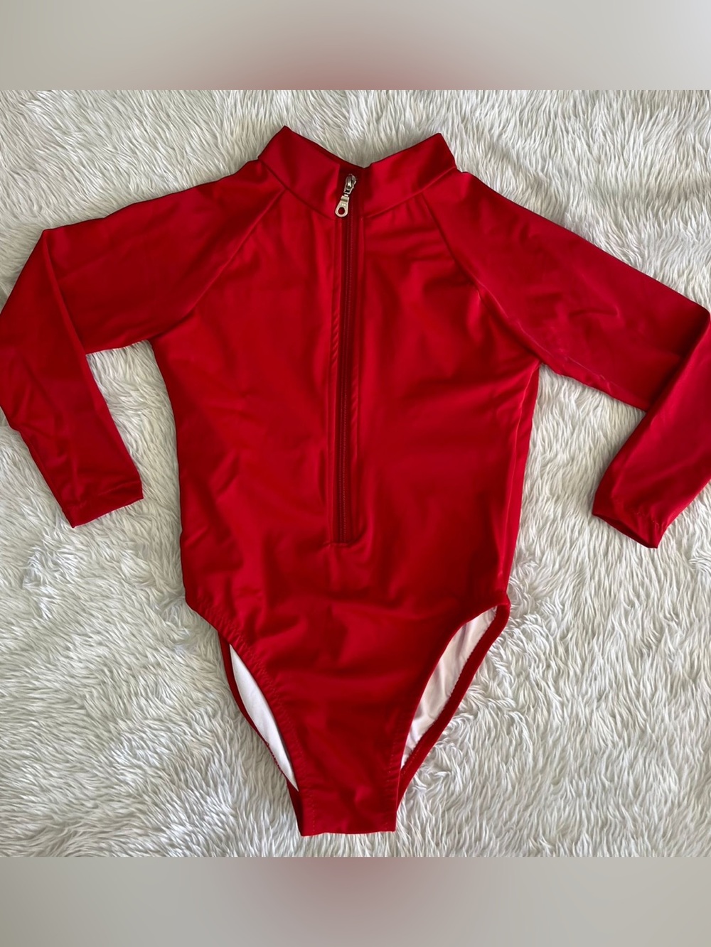 Women’s Red Zip-Front Long Sleeve One-Piece Swimwear NWT SMALL